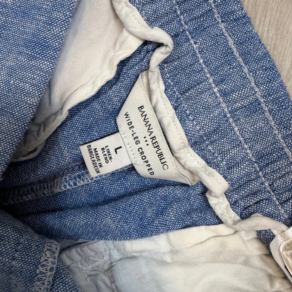 Banana Republic Wide Leg Cropped Linen Blend Pull On Pants Antique Blue L 568213